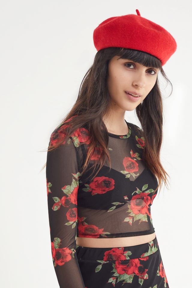 UO Floral Mesh Long Sleeve Top