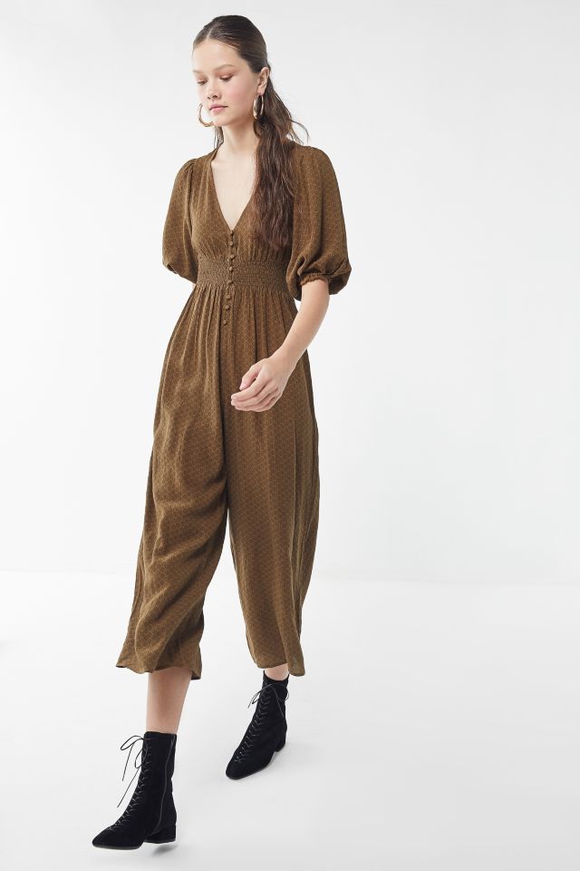 UO Zimi Plunging Puff Sleeve Jumpsuit