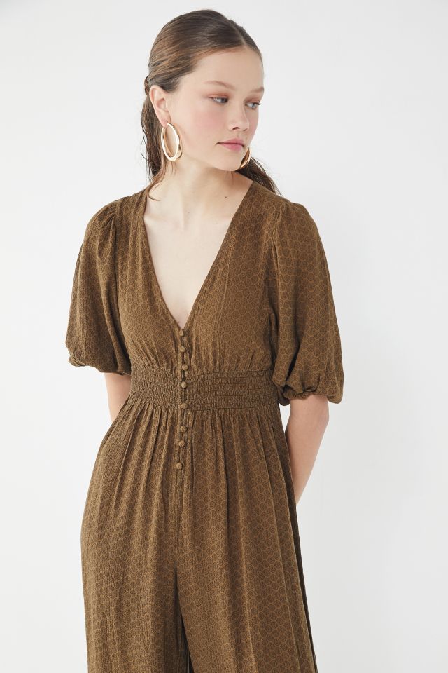 UO Zimi Plunging Puff Sleeve Jumpsuit #2