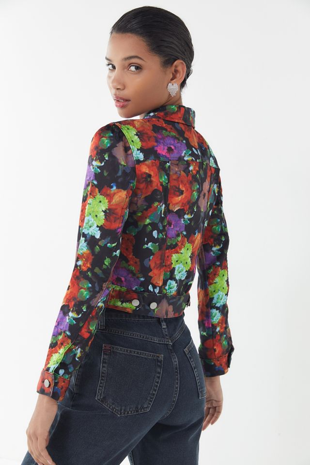 UO Kerina Floral Satin Cropped Trucker Jacket #1