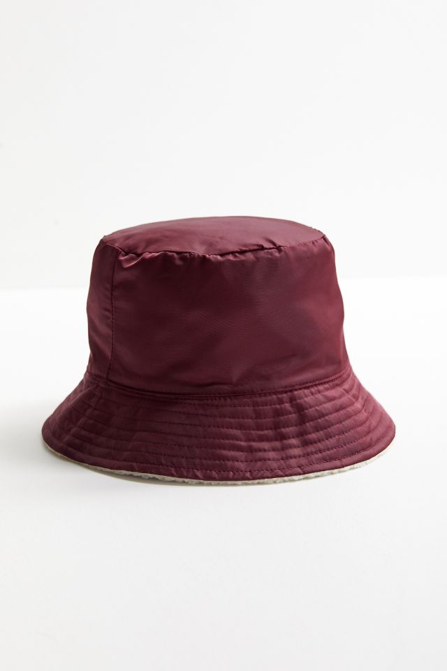Nylon + Sherpa Reversible Burgundy Bucket Hat #1