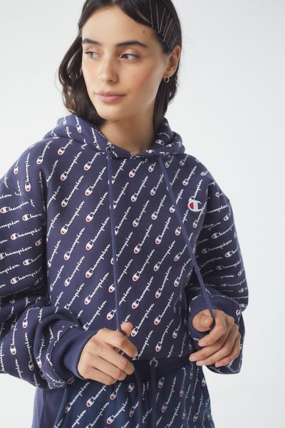 Champion all over outlet print navy hoodie