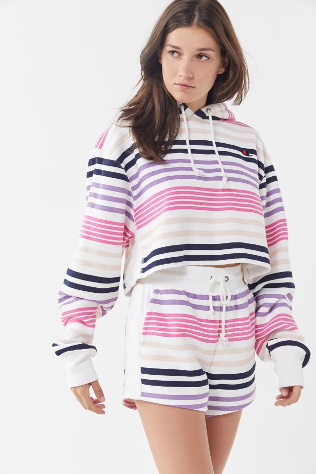 Champion UO Exclusive Striped Cropped Hoodie Sweatshirt Urban Outfitters