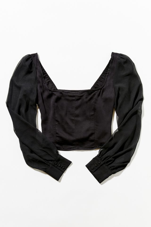 UO Lena Sheer Sleeve Square Neck Blouse #4