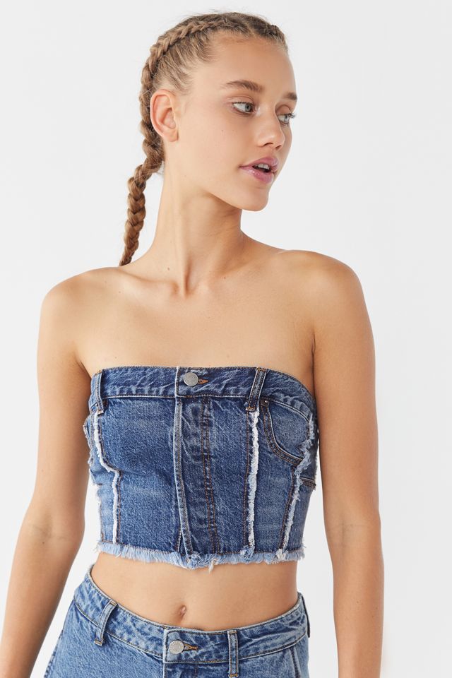 UO Denim Cropped Tube Top Urban Outfitters