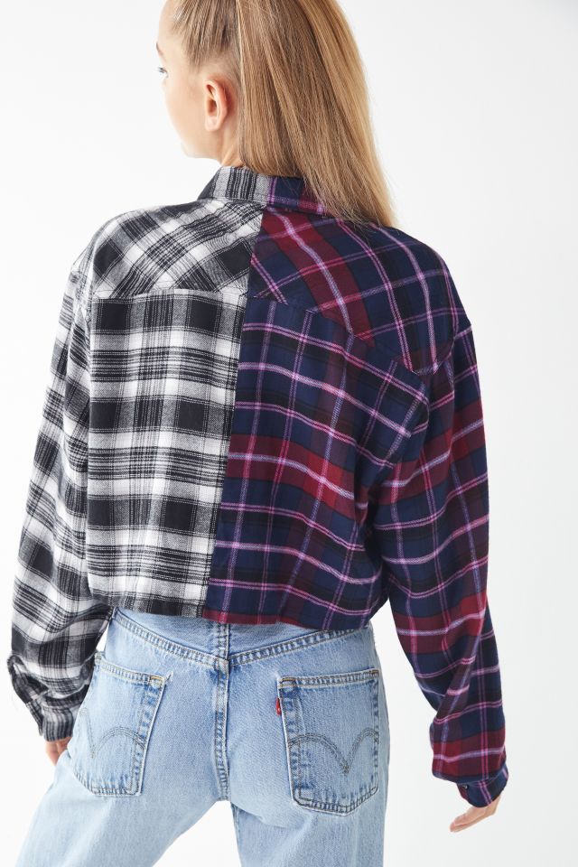 UO Spliced Cropped Flannel Shirt #1
