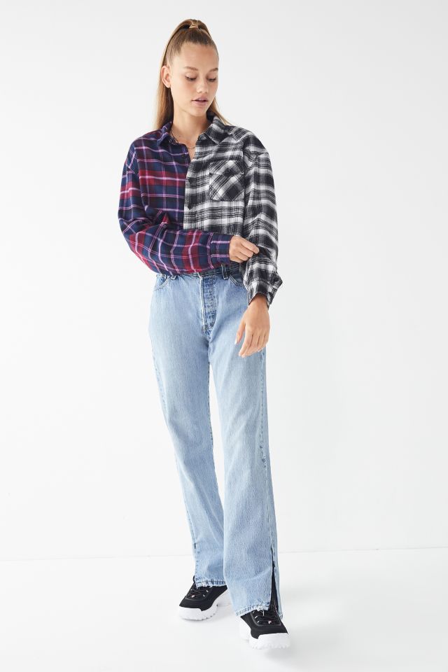 UO Spliced Cropped Flannel Shirt #3