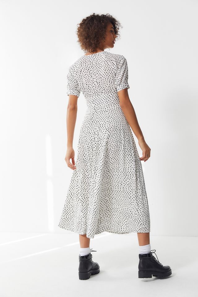 UO Devin Polka Dot Tie Front Midi Dress Urban Outfitters