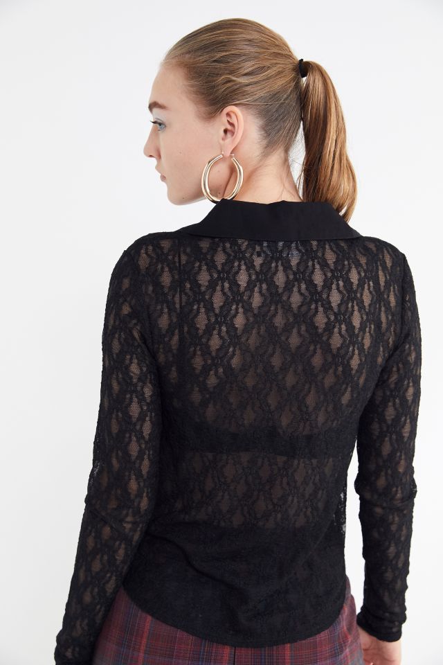 UO Lucie Lace Long Sleeve Button-Down Top #2