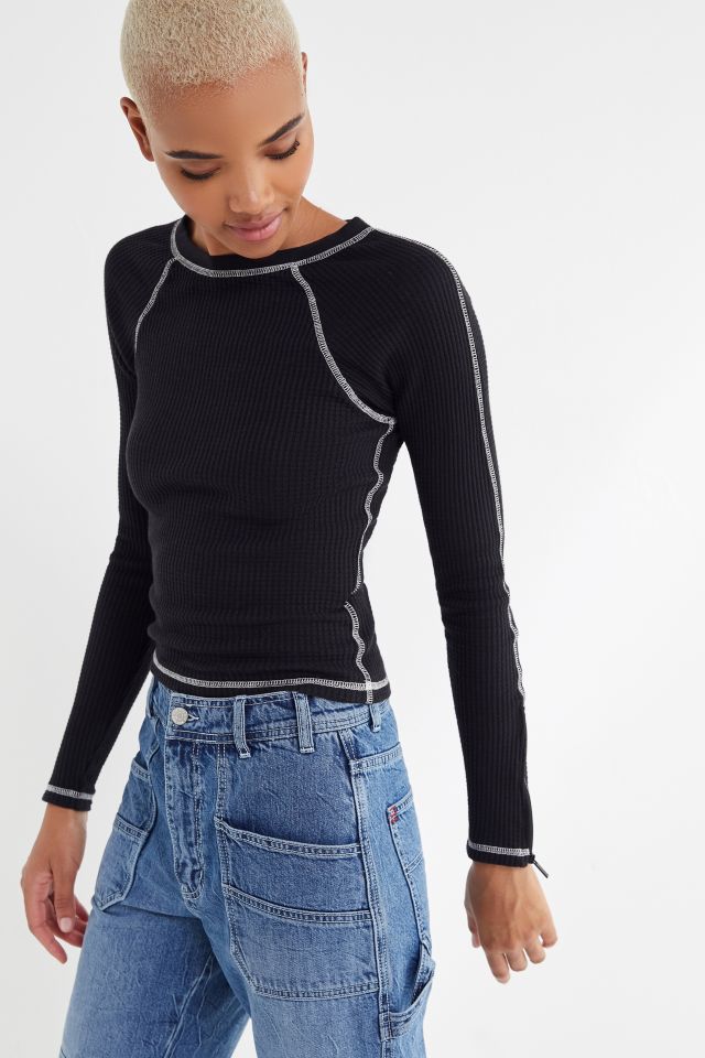 UO Ingrid Thermal Contrast Stitch Top | Urban Outfitters
