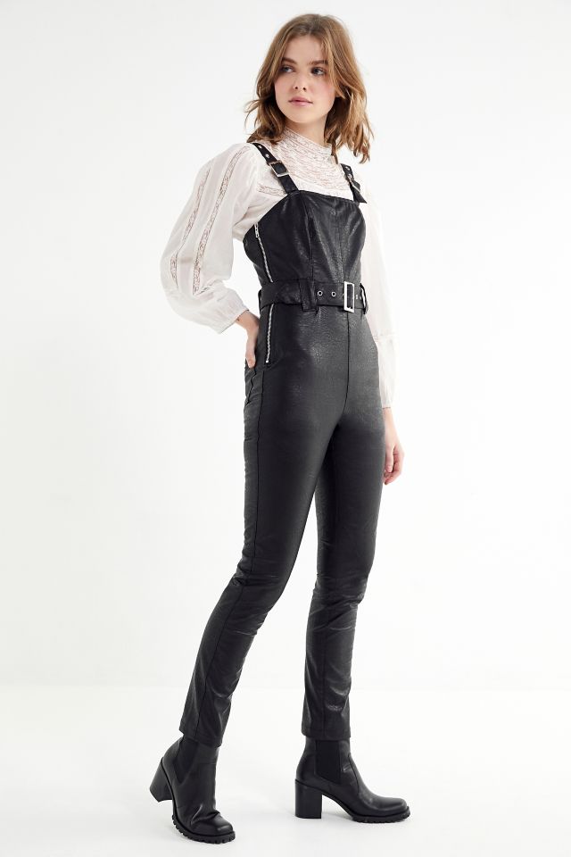 Dahli Tatum Belted Faux Leather Jumpsuit