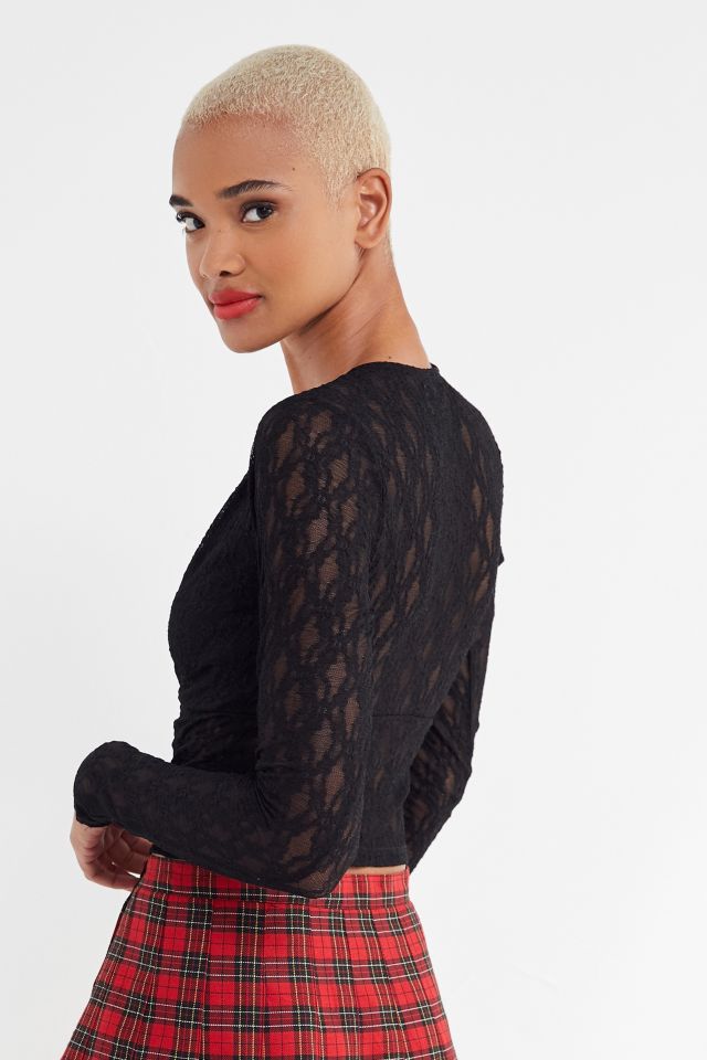 UO Lynx Lace Plunging Long Sleeve Top #1