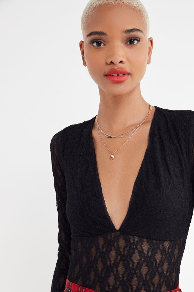 UO Lynx Lace Plunging Long Sleeve Top #3