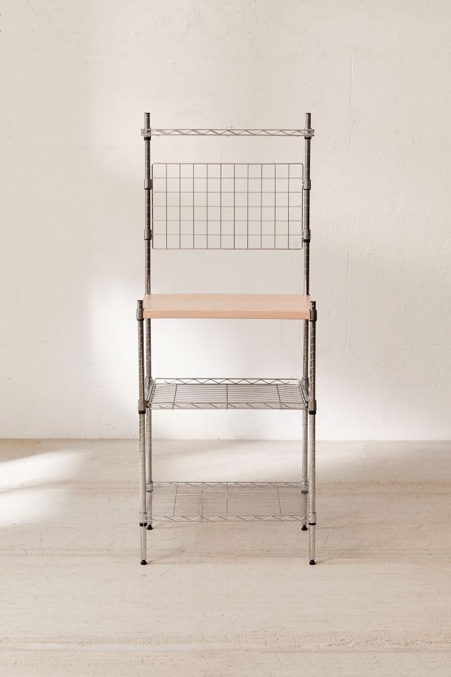 Elegant Silver 4-Shelf Adjustable Baker's Rack with Maple Cutting Board