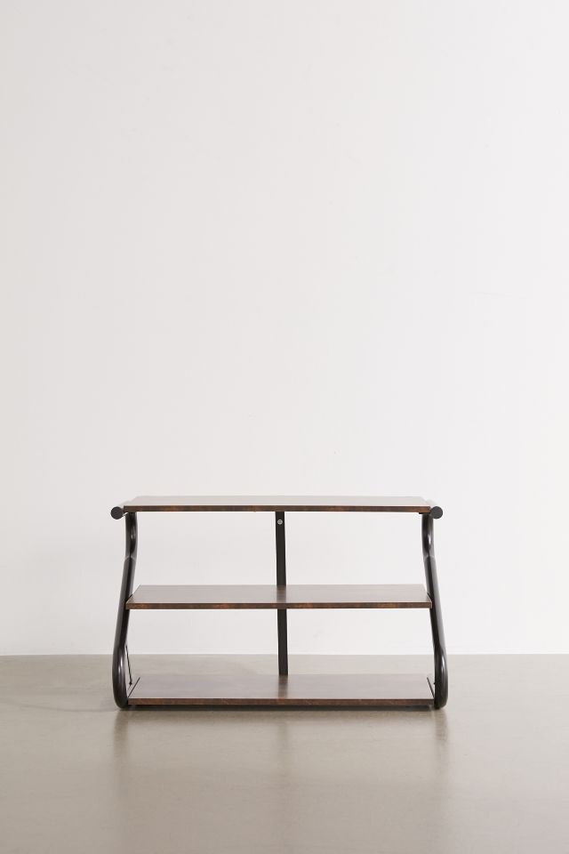 Matte Black Metal and Wood 3-Tier Shoe Rack