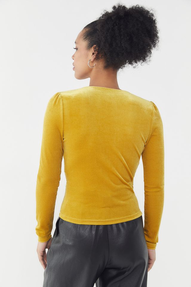 UO Bree Velvet Plunging Long Sleeve Top #1