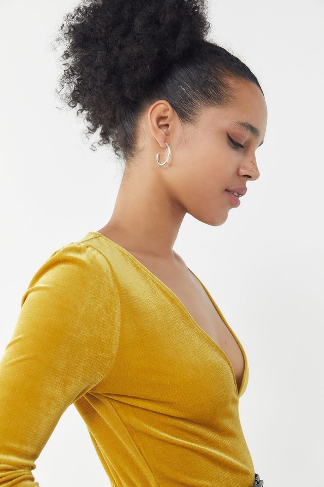 UO Bree Velvet Plunging Long Sleeve Top #3