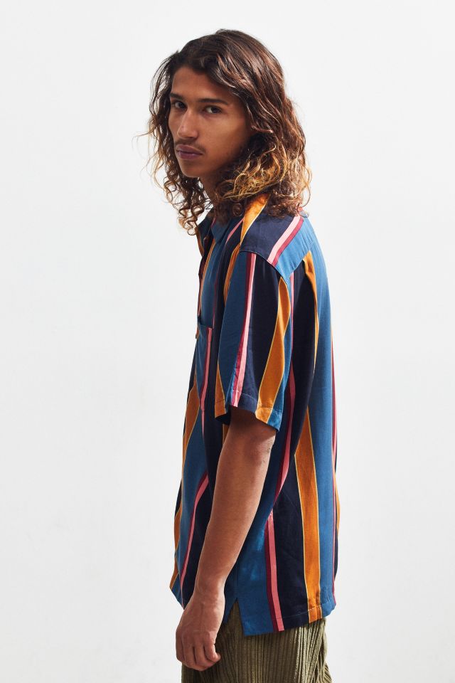 UO Multicolor-Stripe Rayon Short Sleeve Button-Down Shirt #2
