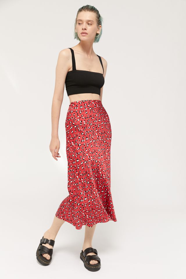 UO Satin Bias Cut Midi Slip Skirt