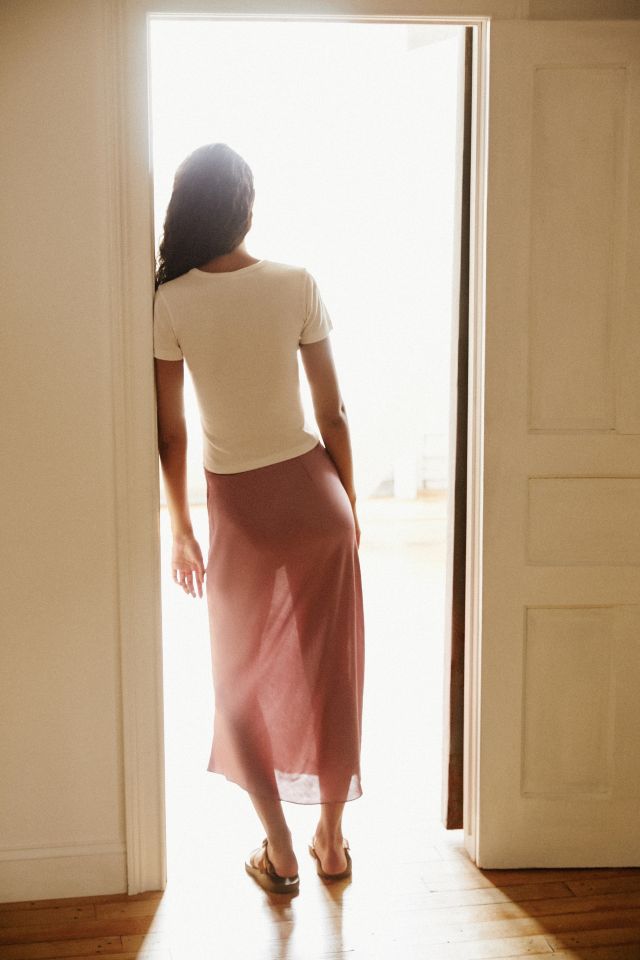 UO Satin Bias Cut High-Waist Midi Slip Skirt #1