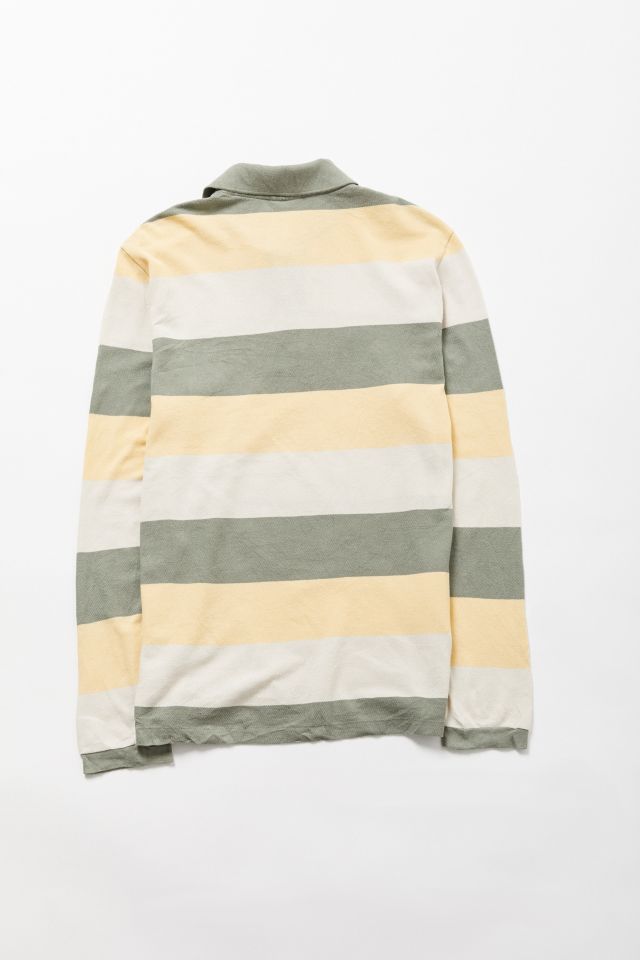 Maillot de rugby vintage à rayures vertes et jaunes Lacoste #1