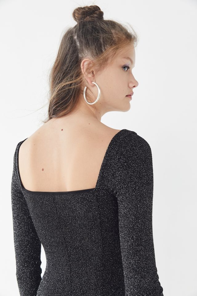 UO Brittany Sparkly Metallic Square-Neck Romper | Urban