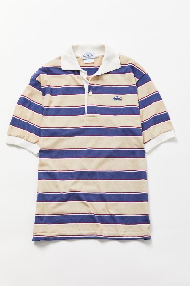 Vintage Lacoste Blue + Buff Striped Polo Shirt | Urban Outfitters