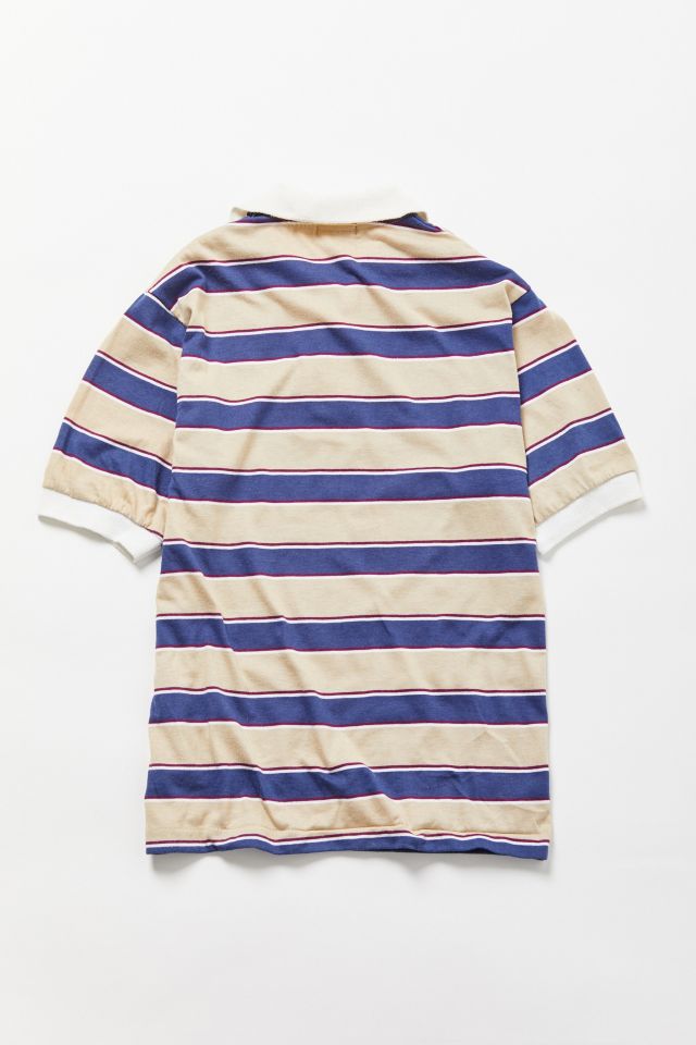 Vintage Lacoste Blue + Buff Striped Polo Shirt #1