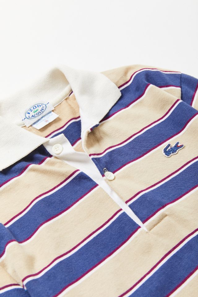 Vintage Lacoste Blue + Buff Striped Polo Shirt #2