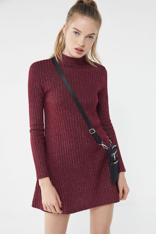 UO Sofia Sparkly Metallic Mock-Neck Sweater Dress #1