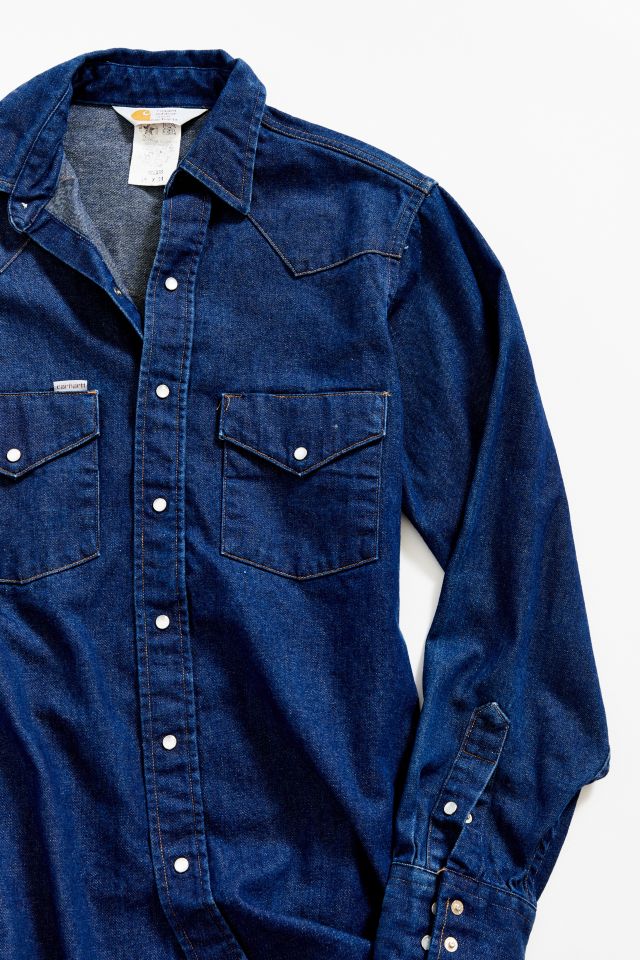 Chemise western vintage en denim bleu foncé Carhartt #1
