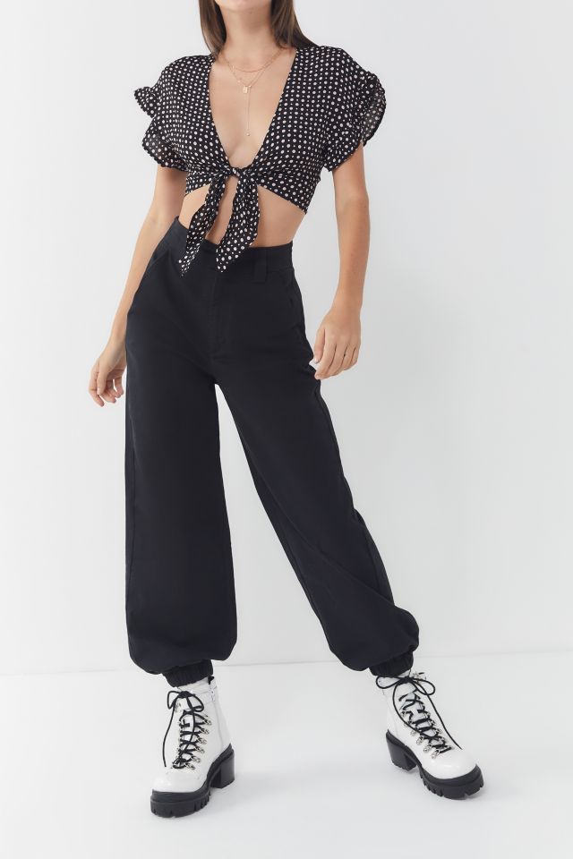 Urban Renewal Remnants Polka Dot Ruffle Tie-Front Cropped Top #2