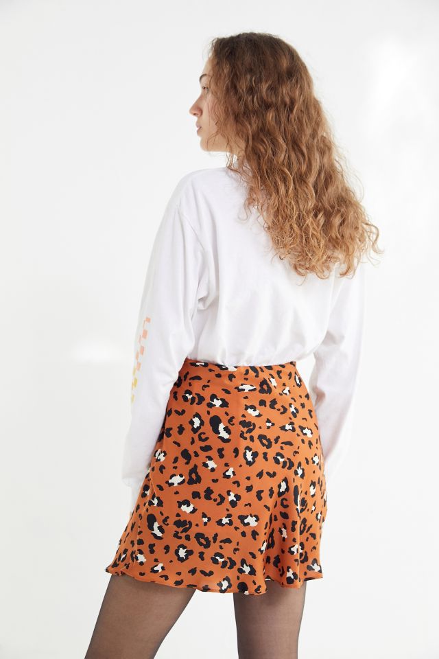 UO Leopard Print Swingy Satin Mini Skirt