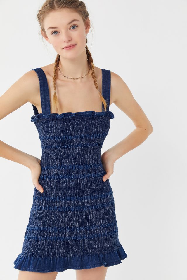 Robe Mini en Denim Smockée Sofia UO #1