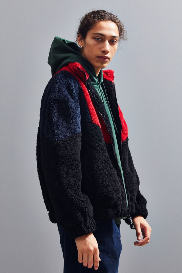 レッドアンドブルー RED&BLUEリートフェルト リプロダクト iets frans… Colorblock Sherpa Ski Racer Jacket | Urban Outfitters