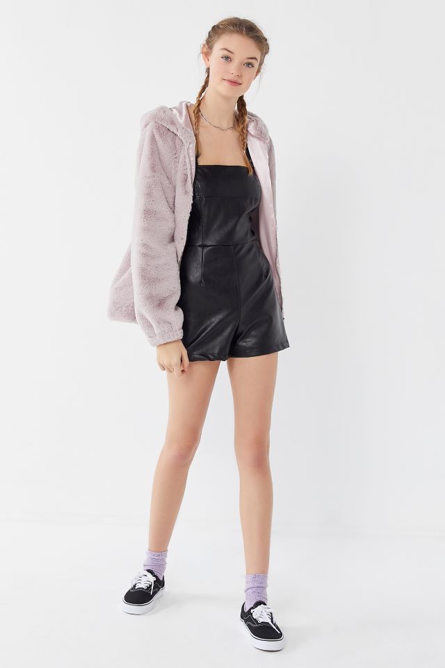 UO Faux Leather Buckle-Strap Romper #1