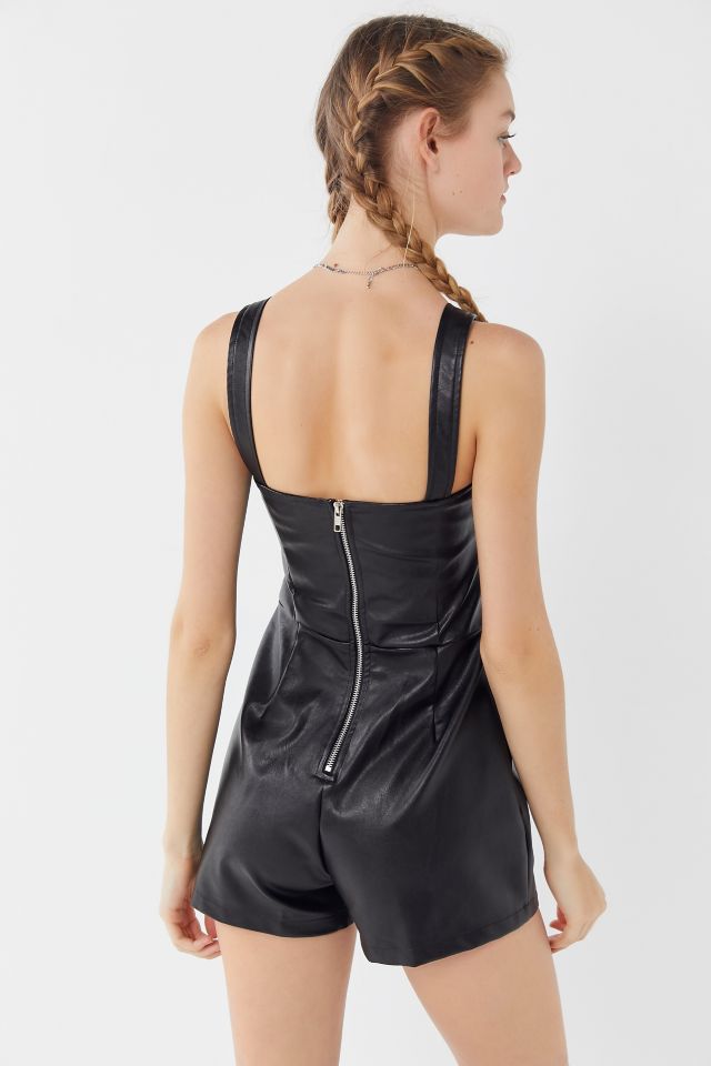 UO Faux Leather Buckle-Strap Romper #2