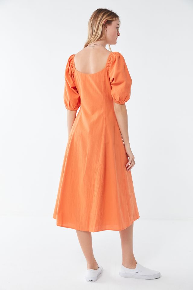 UO Maria Puff Sleeve Button-Front Midi Dress #2