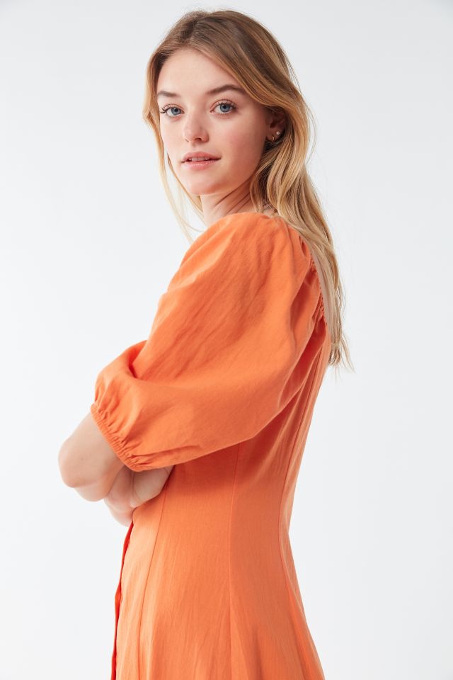 UO Maria Puff Sleeve Button-Front Midi Dress #3