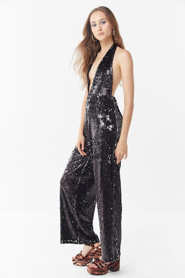 Motel Amber Sequin Plunging Halter Jumpsuit #2