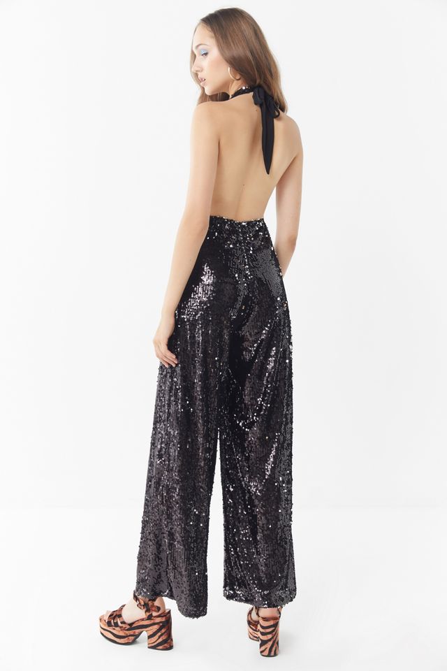 Motel Amber Sequin Plunging Halter Jumpsuit #4