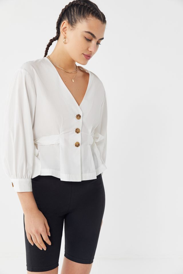 UO Libby Poplin Side-Tie Button-Front Top | Urban Outfitters