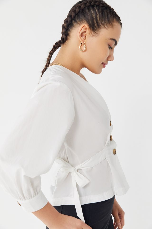 UO Libby Poplin Side-Tie Button-Front Top #1