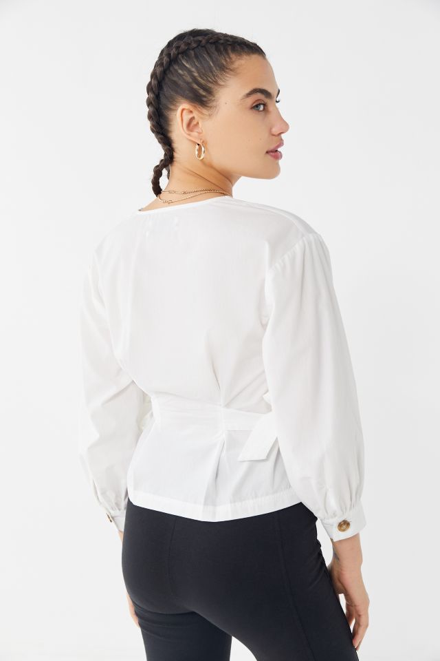 UO Libby Poplin Side-Tie Button-Front Top #2