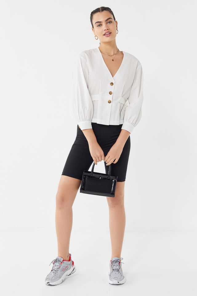 UO Libby Poplin Side-Tie Button-Front Top #3