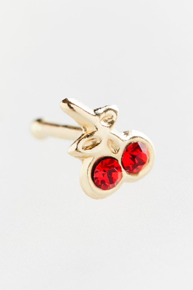 14K Gold CZ Cherry Nose Stud #1