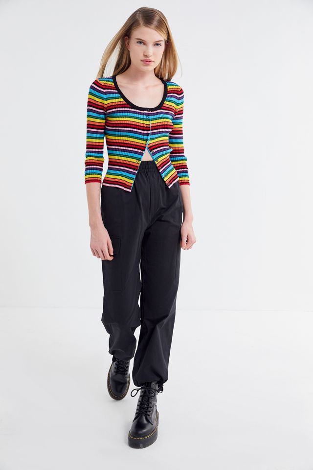 Lazy Oaf Rainbow Ribbed Button-Down Cardigan | Urban Outfitters