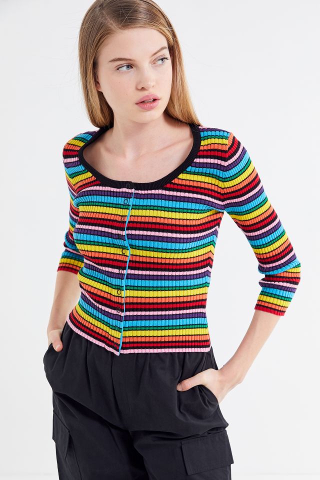 Lazy Oaf Rainbow Ribbed Button-Down Cardigan  #1