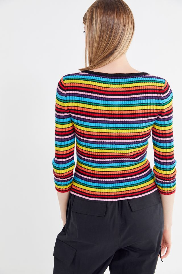 Lazy Oaf Rainbow Ribbed Button-Down Cardigan  #2
