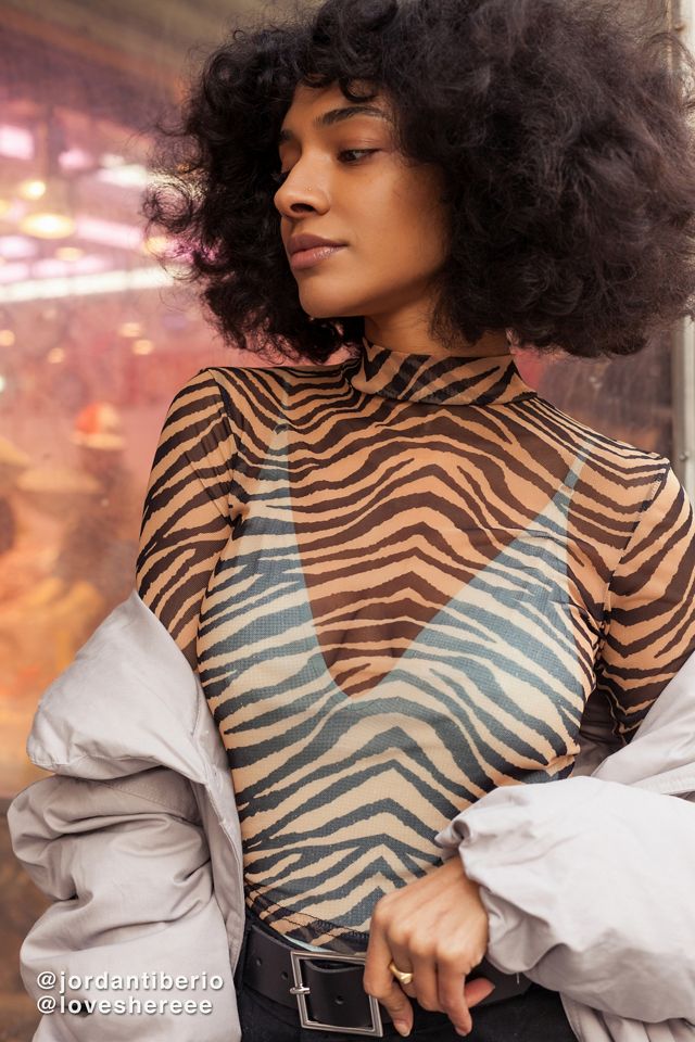 UO Marla Mesh Mock-Neck Top #1